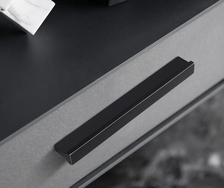 Modern Minimalist Solid Brass Cabinet Handles Black Gold Drawer Pulls Kitchen Wardrobe Dresser Metal Furniture Hardware Square Edge Design
