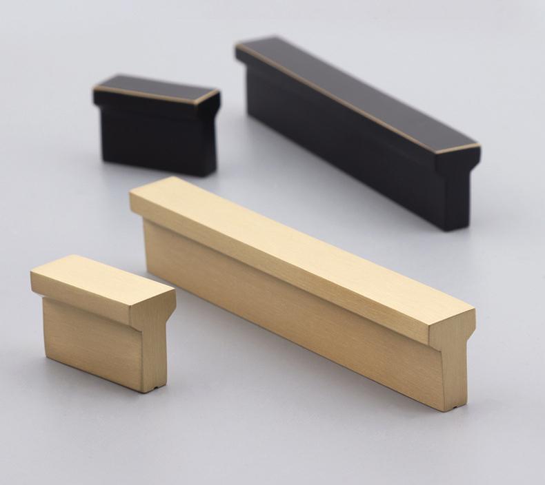 Modern Minimalist Solid Brass Cabinet Handles Black Gold Drawer Pulls Kitchen Wardrobe Dresser Metal Furniture Hardware Square Edge Design
