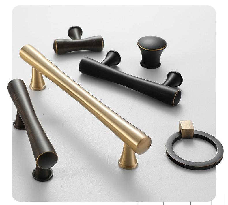 Mid-Century Modern Solid Brass Cabinet Handles Gold Black Dresser Pulls Curved Design Vintage Drawer Knobs Kitchen Closet Furniture Decor