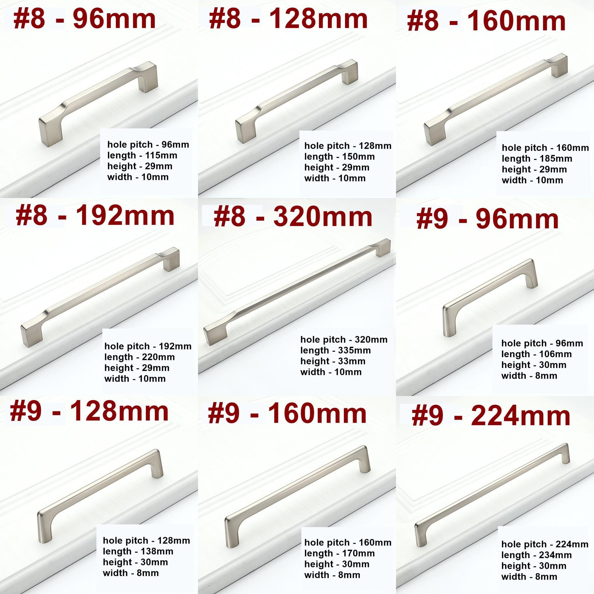 Modern Brushed Nickel Metal Cabinet Handles Minimalist Drawer Pulls Kitchen Wardrobe Dresser Furniture Hardware Sleek Satin Silver Knobs