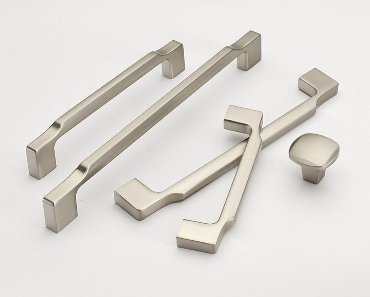 Modern Brushed Nickel Metal Cabinet Handles Minimalist Drawer Pulls Kitchen Wardrobe Dresser Furniture Hardware Sleek Satin Silver Knobs