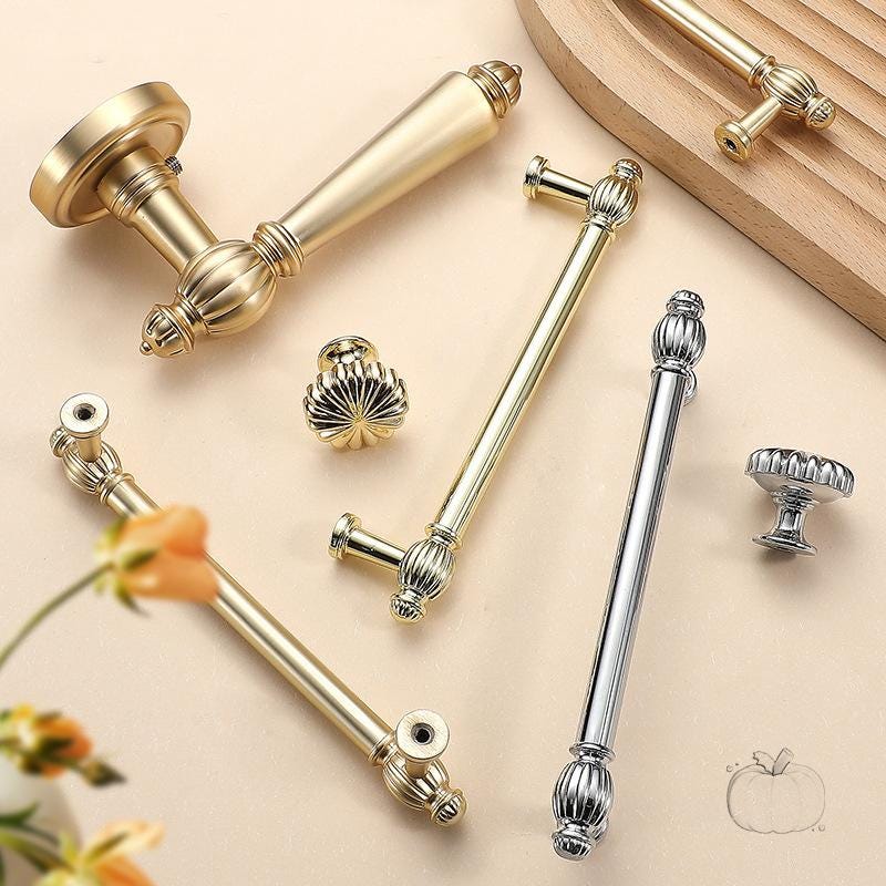 Classic Art Deco Style Metal Cabinet Handles Knobs Gold Chrome Finish Drawer Wardrobe Cupboard Dresser Kitchen Furniture Hardware Pulls