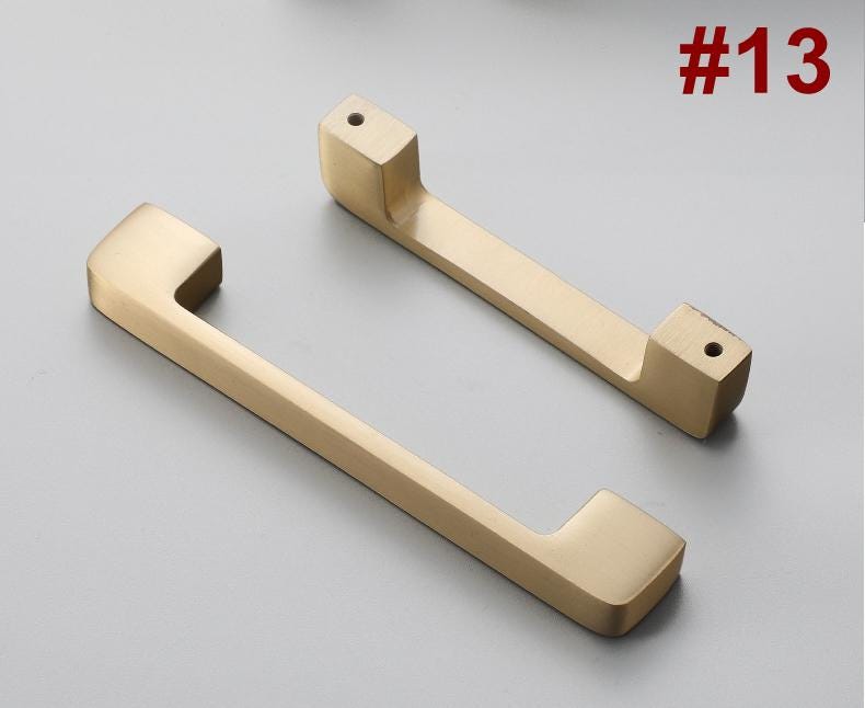 Brushed Solid Brass Cabinet Handles Knobs Set Modern Art Deco Minimalist Classic Style Pulls Kitchen Cabinets Dresser Drawers Furniture