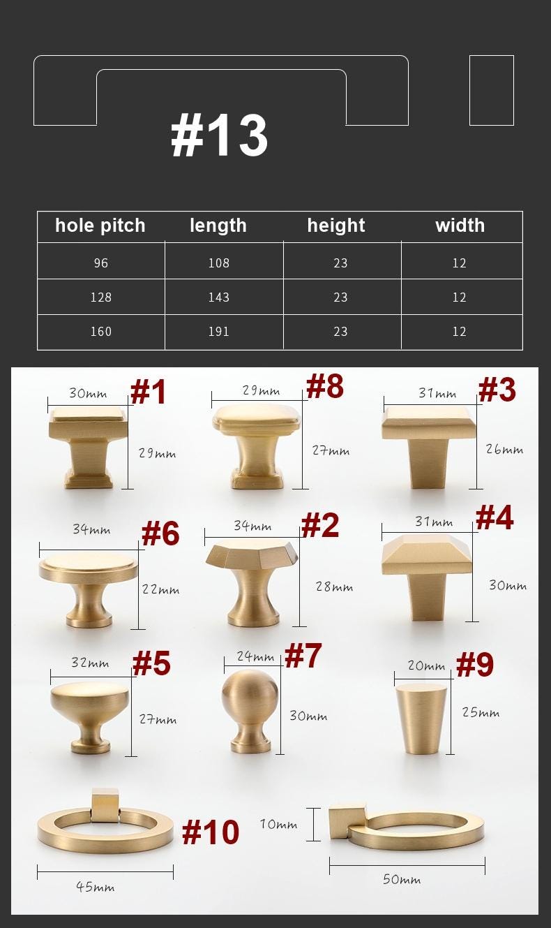 Brushed Solid Brass Cabinet Handles Knobs Set Modern Art Deco Minimalist Classic Style Pulls Kitchen Cabinets Dresser Drawers Furniture
