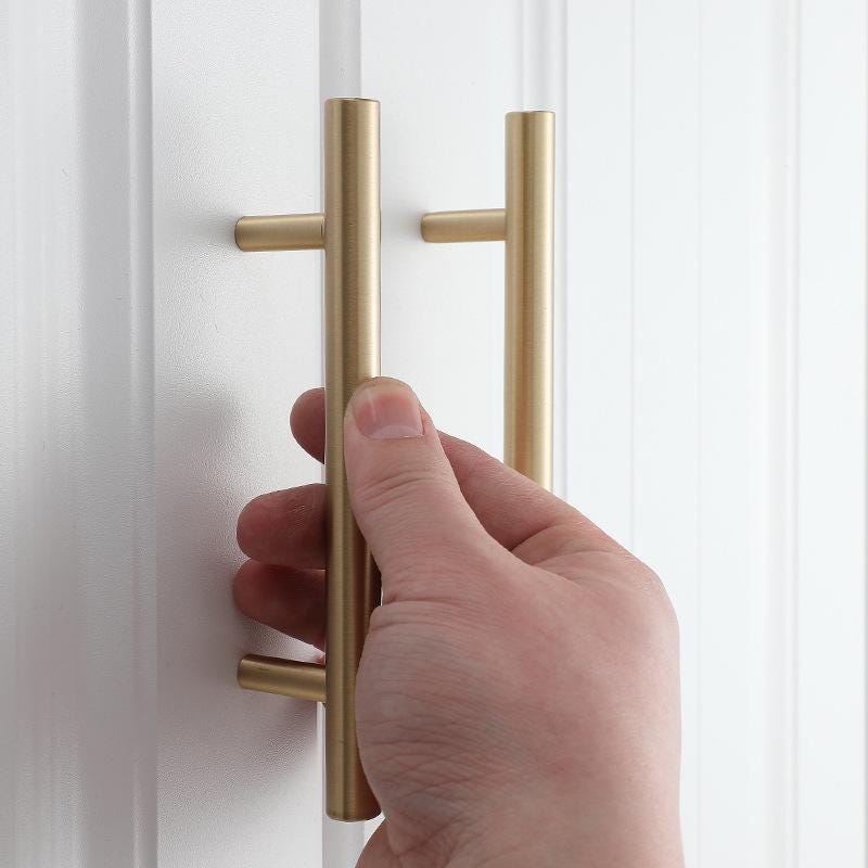 Brushed Solid Brass Cabinet Handles Knobs Set Modern Art Deco Minimalist Classic Style Pulls Kitchen Cabinets Dresser Drawers Furniture