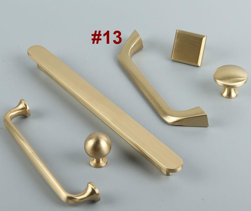 Luxury Brushed Gold Solid Brass Cabinet Pulls Knobs Modern Classic Minimalist Handles Art Deco Style Kitchen Cabinets Drawers Furniture