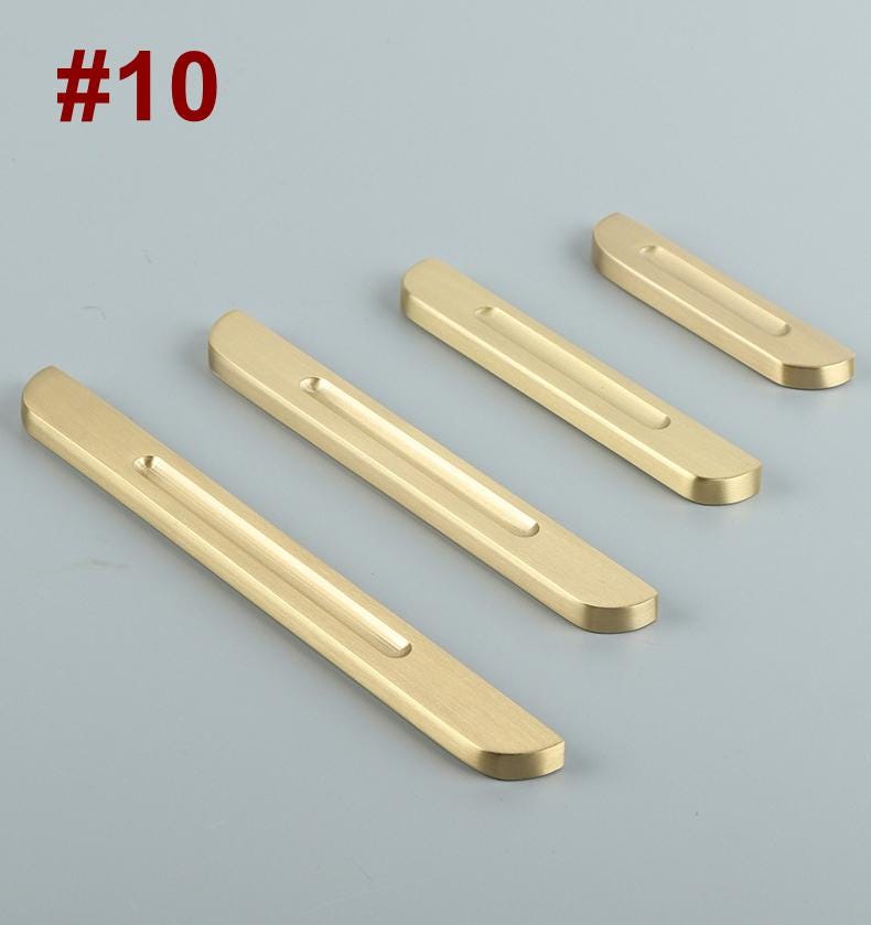 Luxury Brushed Gold Solid Brass Cabinet Pulls Knobs Modern Classic Minimalist Handles Art Deco Style Kitchen Cabinets Drawers Furniture