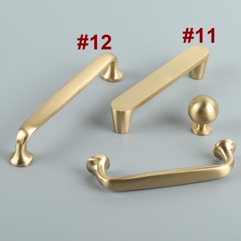 Luxury Brushed Gold Solid Brass Cabinet Pulls Knobs Modern Classic Minimalist Handles Art Deco Style Kitchen Cabinets Drawers Furniture