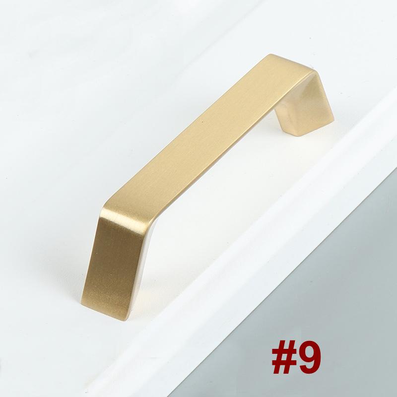 Luxury Brushed Gold Solid Brass Cabinet Pulls Knobs Modern Classic Minimalist Handles Art Deco Style Kitchen Cabinets Drawers Furniture