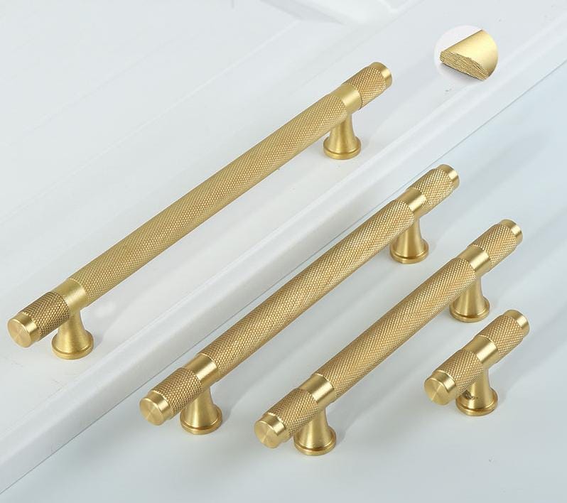 Knurled Solid Brass Drawer Pulls Industrial Modern Textured Cabinet Handles Brushed Finish Kitchen Bathroom Furniture Renovation Projects
