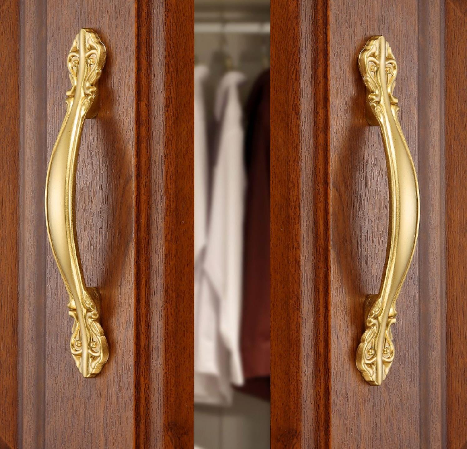 Vintage Baroque Solid Brass Cabinet Handles Pulls Decorative Classic Drawer Knobs Dresser Wardrobe Door Furniture Hardware Antique Luxury