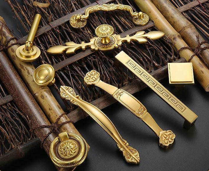 Solid Brass Floral Cabinet Pulls & Knobs - Gold Finish for Cabinets - #7 - 96mm / 1pc