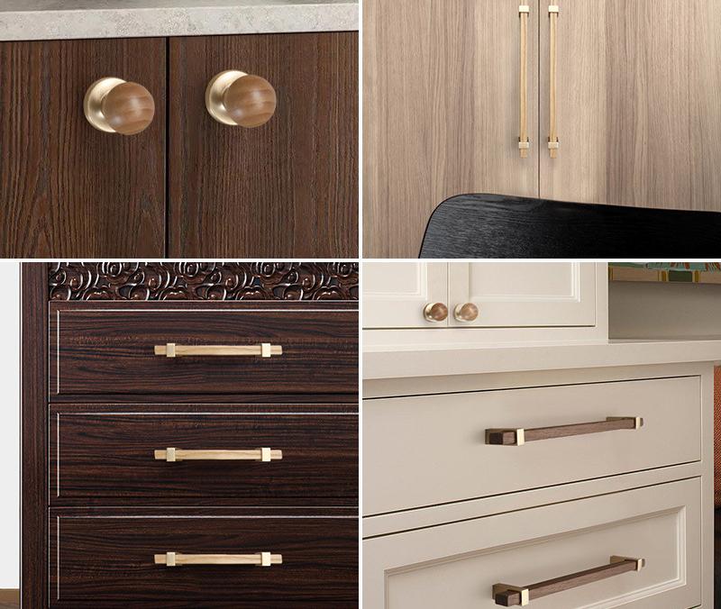 Modern Scandinavian Wood Metal Cabinet Handles Minimalist Drawer Knobs Furniture Pulls Kitchen Dresser Wardrobe Cupboard Contemporary