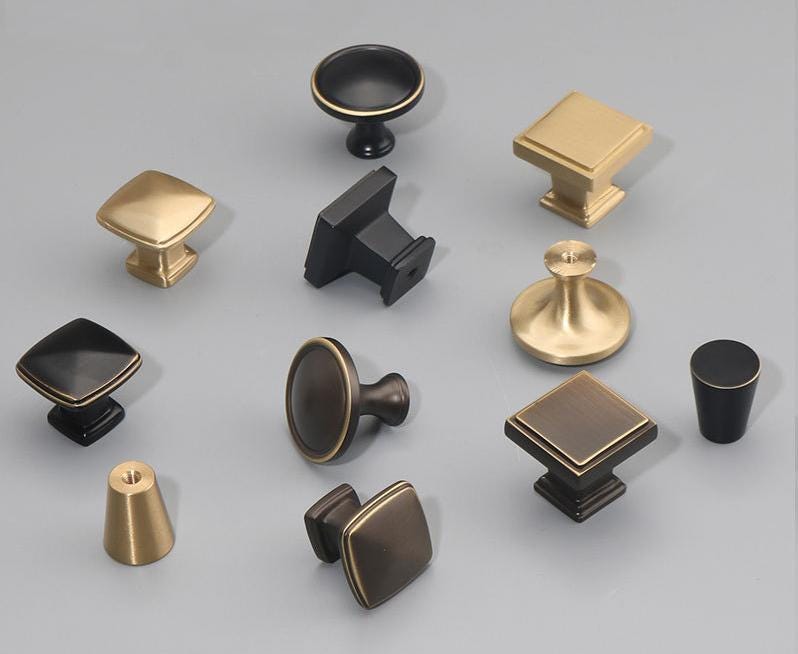 Antique Style Solid Brass Cabinet Knobs Black Bronze Square Round Drawer Pulls Vintage Classic Minimalist Interiors Solid Construction