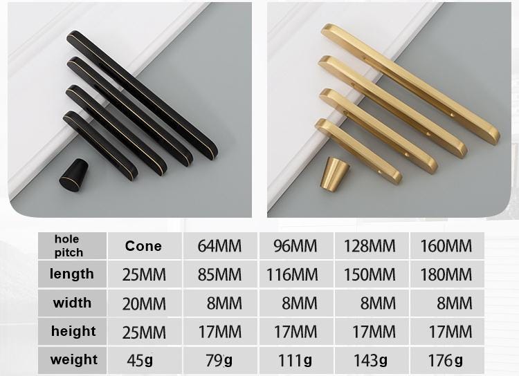 Modern Black Gold Solid Brass Cabinet Handles Knobs Minimalist Matte Finger Pulls Cone-Shape Drawer Hardware Kitchens Dressers Furniture
