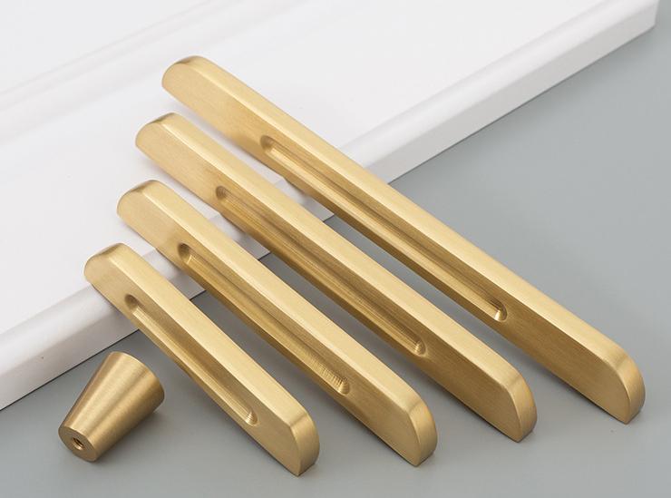 Modern Black Gold Solid Brass Cabinet Handles Knobs Minimalist Matte Finger Pulls Cone-Shape Drawer Hardware Kitchens Dressers Furniture