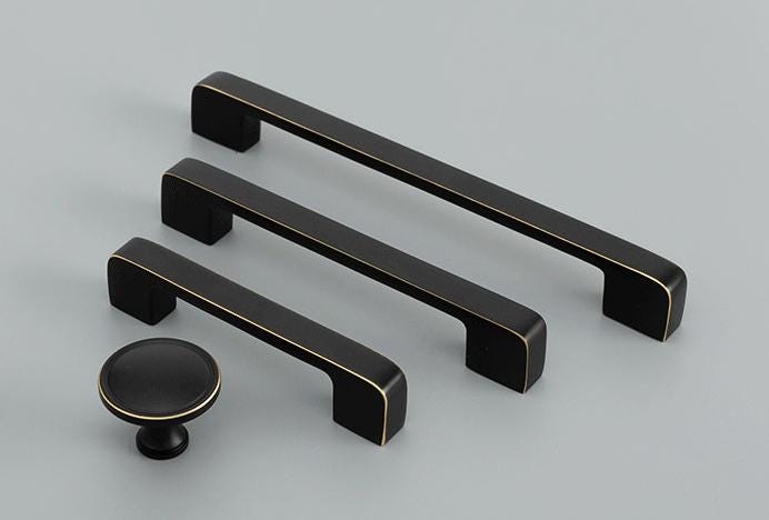 Modern Classic Style Solid Brass Cabinet Handles Knobs Gold Black Drawer Pulls Soft Edges Kitchen Dresser Furniture Hardware Makeovers