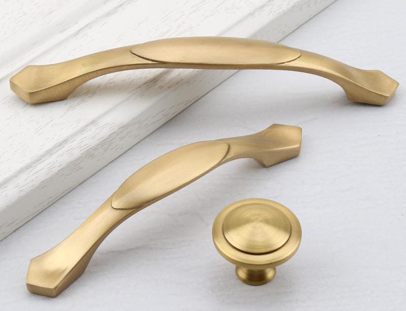 Vintage Style Curved Solid Brass Cabinet Handles Knobs Classic Retro Drawer Pulls Gold Finish Ring Dome Arch Designs Kitchens Furniture