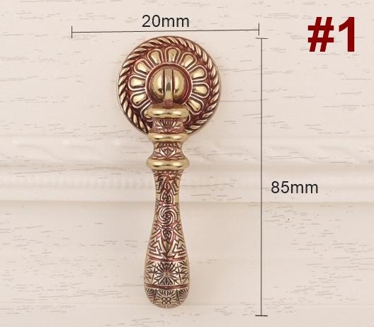 Vintage Baroque Style Solid Brass Cabinet Knobs Drop Ring Pulls Ornate Gold Black Handles Floral Rosette Design Antique Classic Furniture
