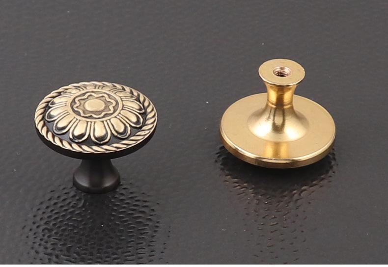 Vintage Baroque Style Solid Brass Cabinet Knobs Drop Ring Pulls Ornate Gold Black Handles Floral Rosette Design Antique Classic Furniture