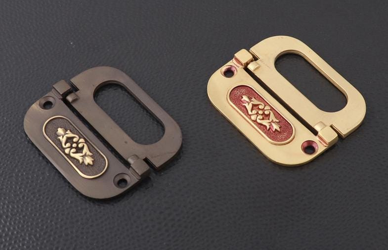 Oriental Style Solid Brass Flush Ring Pull Handles Antique Chinese-Inspired Cabinet Hardware Floral Engraving Gold Traditional Drawers