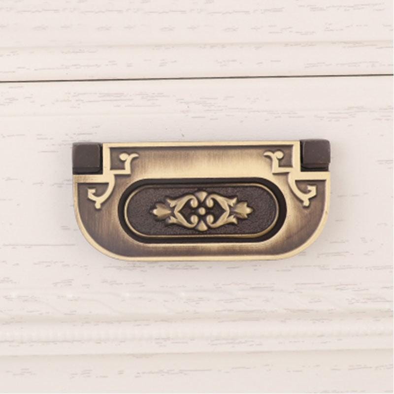 Oriental Style Solid Brass Flush Ring Pull Handles Antique Chinese-Inspired Cabinet Hardware Floral Engraving Gold Traditional Drawers