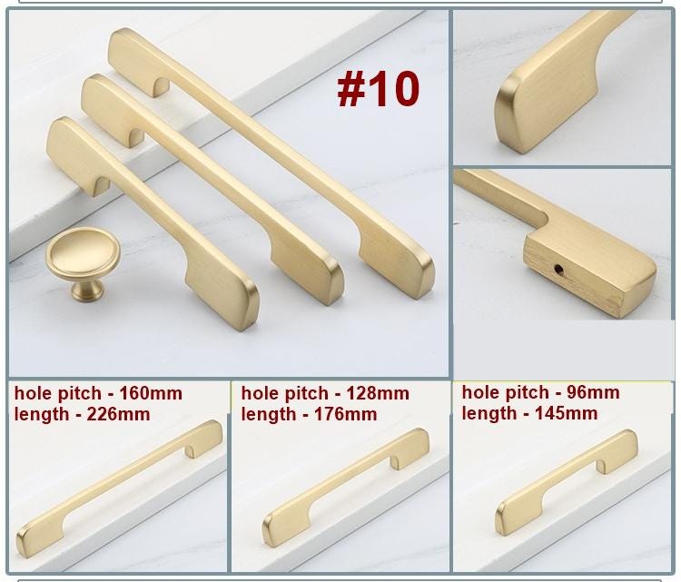 Brushed Solid Brass Cabinet Handles Knobs Modern Minimalist Drawer Pulls Flat Bars Cone Knobs Ring Drop Designs Kitchen Dresser Furniture