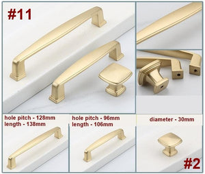 Solid Brass Square Cabinet Pulls & Knobs - Brushed Gold Finish - #3 / 1pc