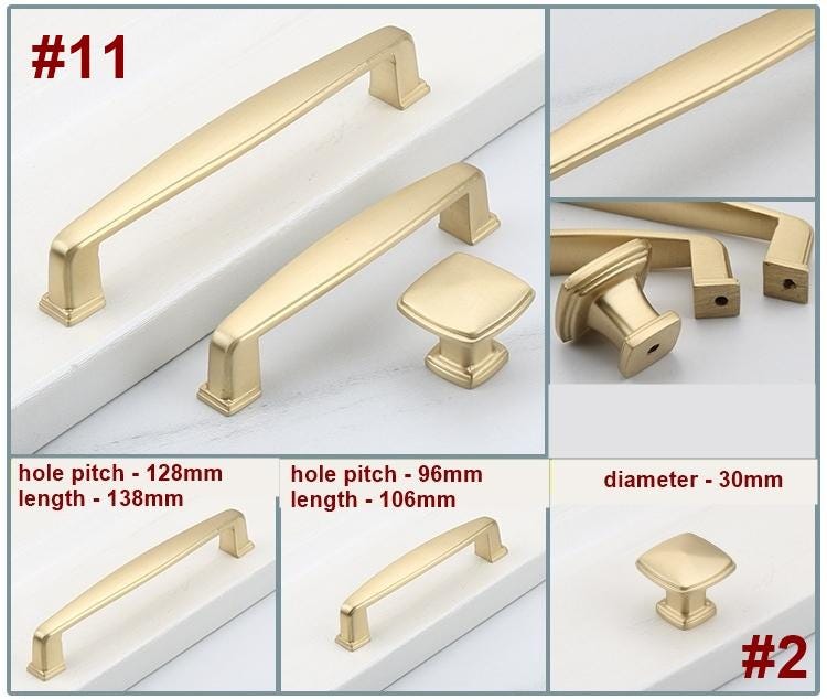 Solid Brass Square Cabinet Pulls & Knobs - Brushed Gold Finish - #3 / 1pc