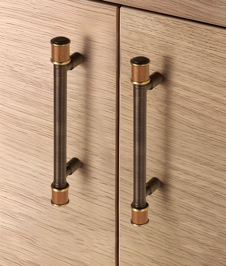 Classic Vintage Solid Brass Drawer Pulls Cabinet Handles Wooden Accents Kitchen Wardrobe Furniture English Style Interior Design