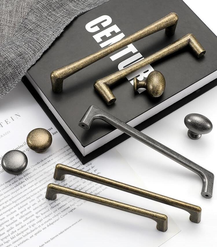 Industrial Loft Metal Cabinet Handles Drawer Pulls Vintage Gunmetal Bronze Finish Kitchen Wardrobe Furniture Textured Retro Modern Design