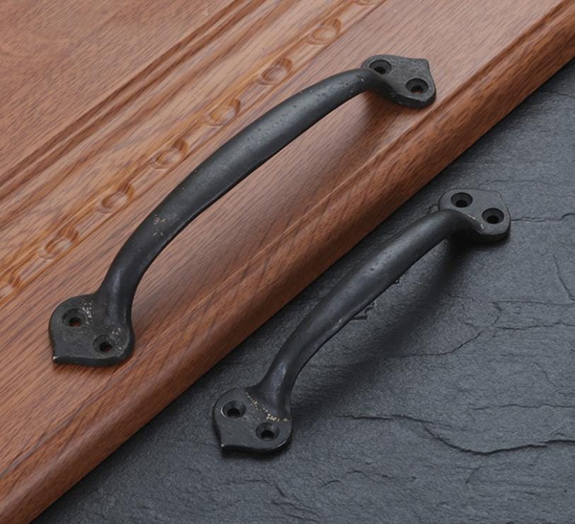 Vintage Industrial Solid Brass Cabinet Pull Handles Rustic Cast Brass Black Drawer Pulls Raw Texture Farmhouse Loft Antique Furniture