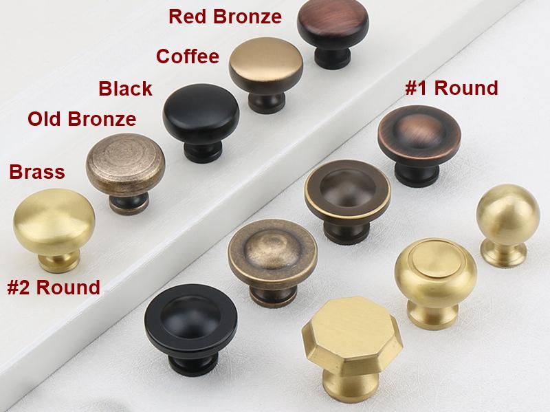 Classic Solid Brass Cabinet Handles Knobs Set Vintage-Style Brass Bronze Black Drawer Pulls Elegant Curves Round Domes Kitchen Furniture