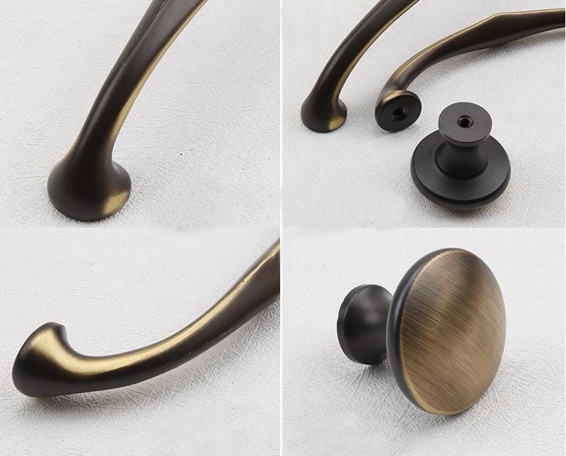 Classic Solid Brass Cabinet Handles Knobs Elegant Vintage Drawer Pulls Curved Bar Round Designs Traditional Kitchen Dresser Furniture