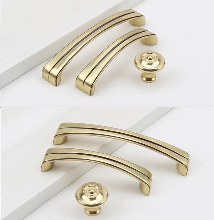 Classic Solid Brass Cabinet Handles Knobs Elegant Vintage Drawer Pulls Curved Bar Round Designs Traditional Kitchen Dresser Furniture