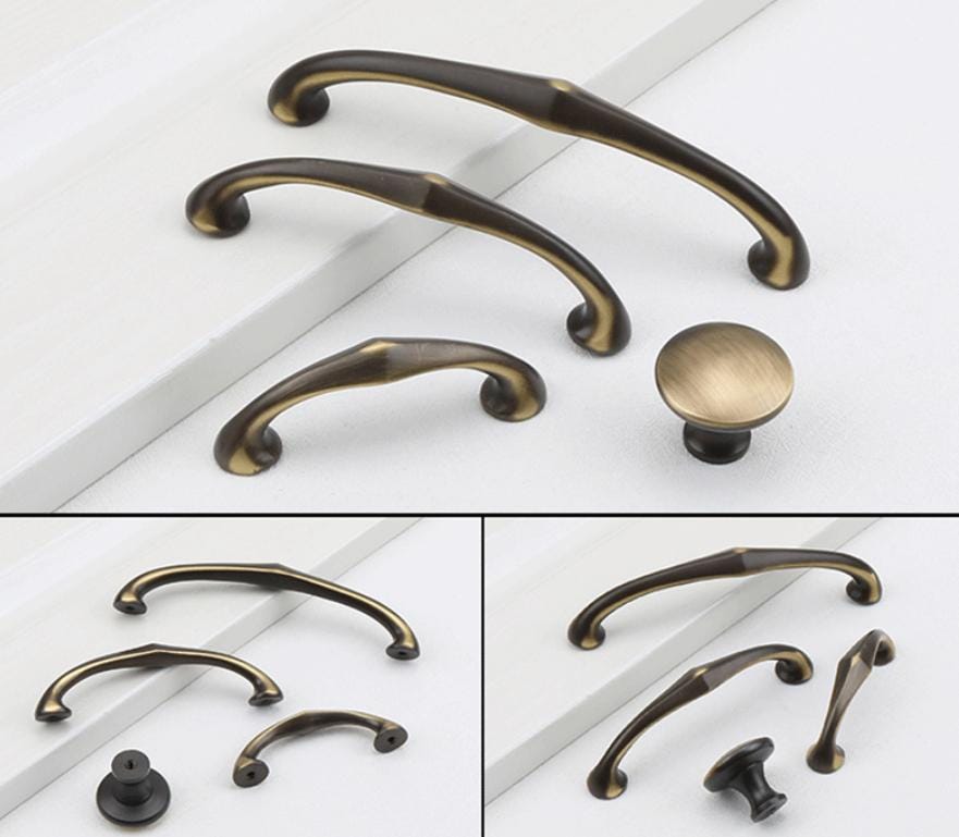 Classic Solid Brass Cabinet Handles Knobs Elegant Vintage Drawer Pulls Curved Bar Round Designs Traditional Kitchen Dresser Furniture