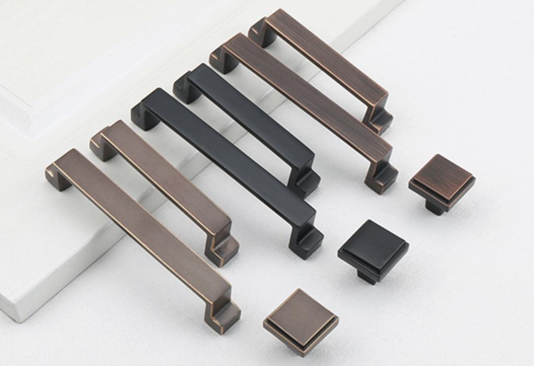 Modern Vintage Style Solid Brass Cabinet Handles Knobs Black Brass Oil-Rubbed Bronze Drawer Pulls Curved Straight Designs Kitchen Furniture