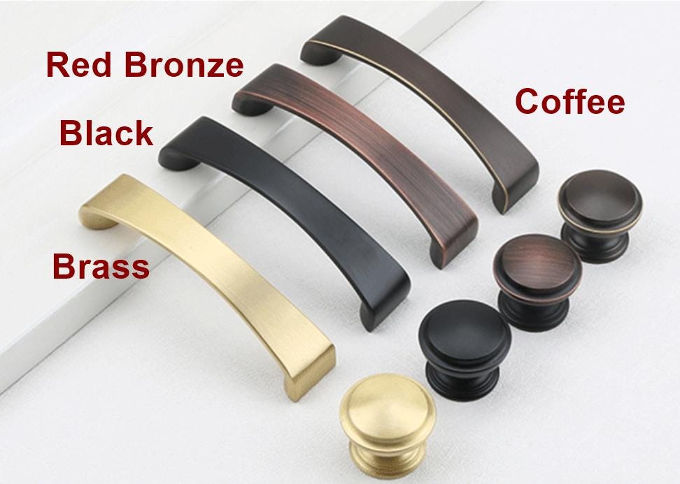Modern Vintage Style Solid Brass Cabinet Handles Knobs Black Brass Oil-Rubbed Bronze Drawer Pulls Curved Straight Designs Kitchen Furniture