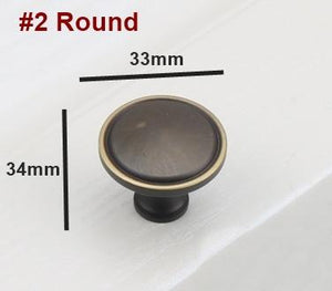 Solid Brass Square Cabinet Pulls & Knobs - Black Finish Hardware - #2 Round Coffee / 1pc