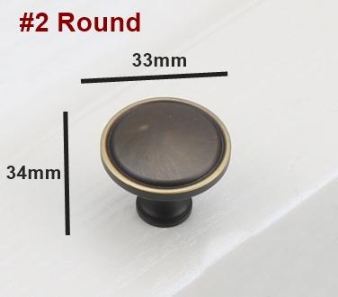 Solid Brass Square Cabinet Pulls & Knobs - Black Finish Hardware - #2 Round Coffee / 1pc