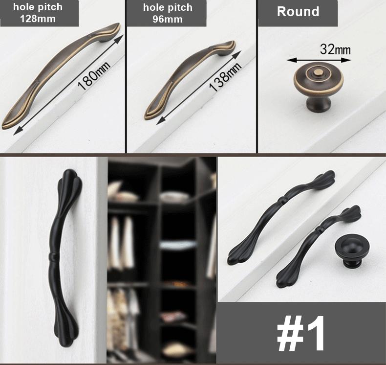 Vintage Style Solid Brass Cabinet Handles Knobs Classic Bronze Black Drawer Pulls Curved Designs Copper Patina Kitchen Furniture