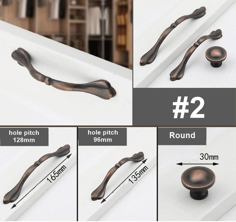 Vintage Style Solid Brass Cabinet Handles Knobs Classic Bronze Black Drawer Pulls Curved Designs Copper Patina Kitchen Furniture