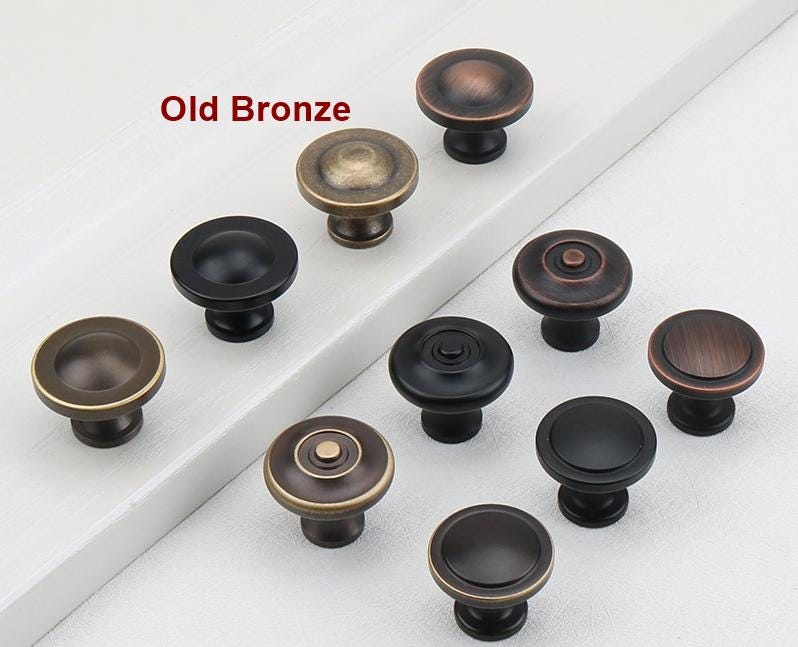 Vintage Style Solid Brass Cabinet Handles Knobs Classic Bronze Black Drawer Pulls Curved Designs Copper Patina Kitchen Furniture