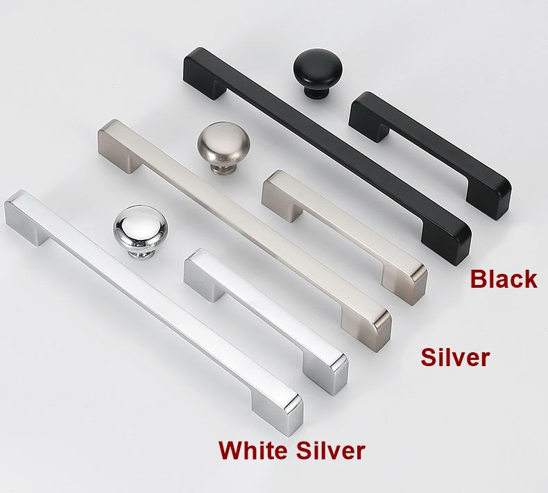 Modern Rectangular Metal Cabinet Handles Knobs Black Chrome Silver Gold Finishes Kitchen Cabinets Drawers Wardrobes Cupboards Minimalist