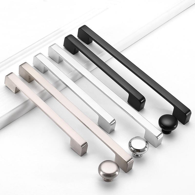 Modern Rectangular Metal Cabinet Handles Knobs Black Chrome Silver Gold Finishes Kitchen Cabinets Drawers Wardrobes Cupboards Minimalist