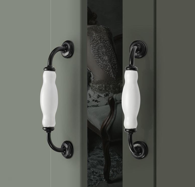 Vintage Black White Metal Cabinet Handles Ceramic Knobs Classic Provence Style Kitchen Cabinets Drawers Cupboards Furniture Elegant Design