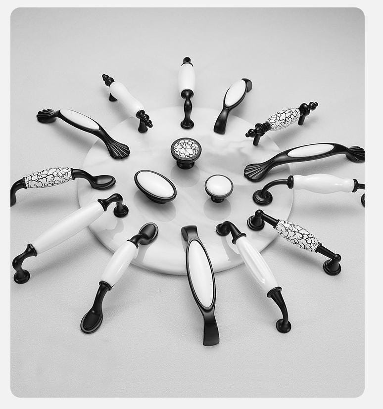 Vintage Black White Metal Cabinet Handles Ceramic Knobs Classic Provence Style Kitchen Cabinets Drawers Cupboards Furniture Elegant Design