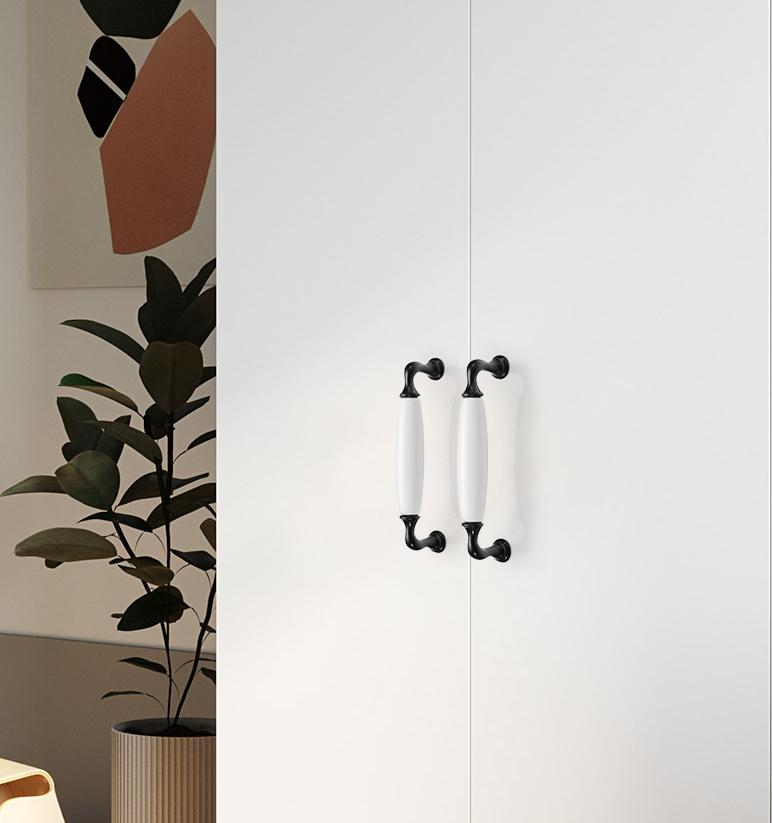 Vintage Black White Metal Cabinet Handles Ceramic Knobs Classic Provence Style Kitchen Cabinets Drawers Cupboards Furniture Elegant Design