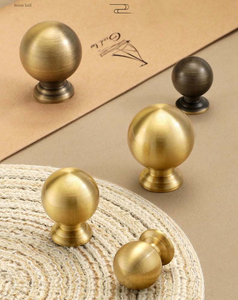 Minimalist Solid Brass Bronze Cabinet Knobs Modern Classic Loft Style Kitchen Furniture Drawers Dressers Cupboards Round Ball Design