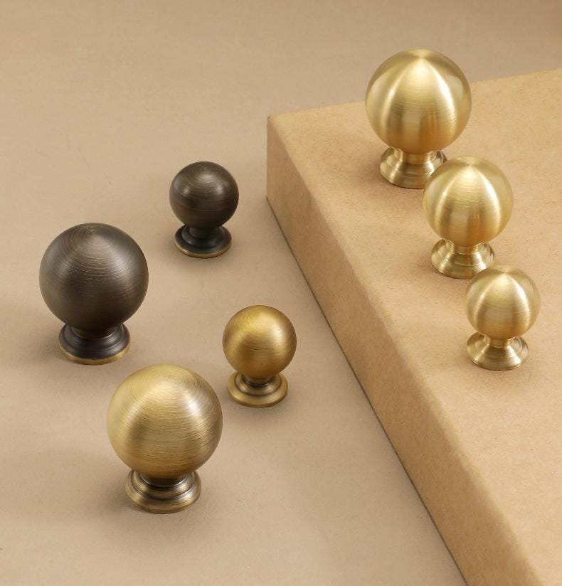 Minimalist Solid Brass Bronze Cabinet Knobs Modern Classic Loft Style Kitchen Furniture Drawers Dressers Cupboards Round Ball Design